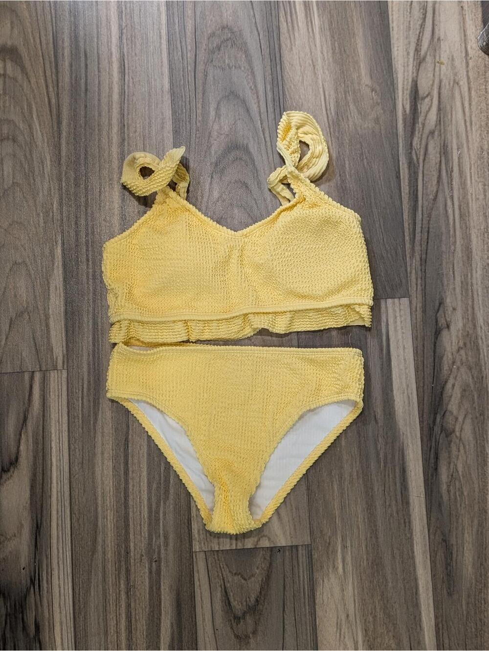 Yellow Textured Two-Piece Bikini Swimsuit Girls Size 13-14
